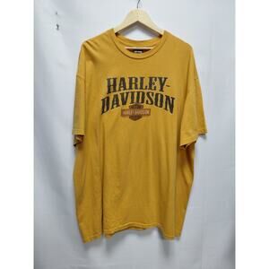 Harley-Davidson Graphic Print T-Shirt Yellow Knit Size 2XL